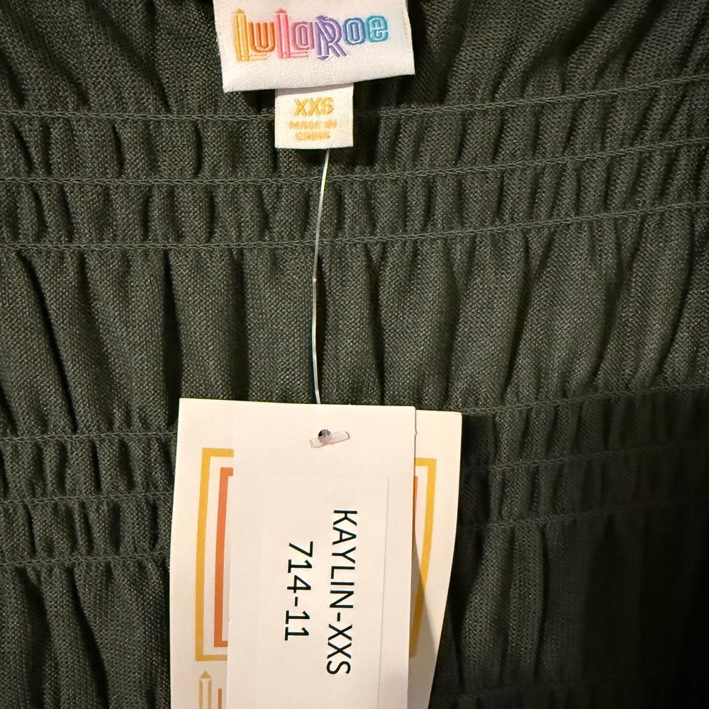 LuLaRoe Kaylin Oversized Cardigan XXS Dark Green Smocked Peplum Open Front NWT - Picture 3 of 7